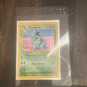 Pokemon Nidoqueen Card - Green and Pink holographic 2nd edition 1999
